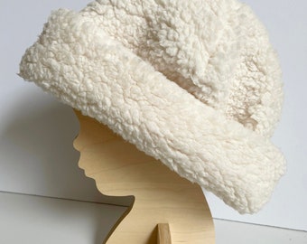 Sherpa Cream Winter Beanie Hat, Fuzzy Soft white teddy Bear Hat, Kids Adult Matching Beanie, Warm Winter Hat, Fluffy Beanie, Slouchy Sherpa