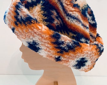 Sherpa Colorful Aztec Winter Beanie, Fuzzy Soft Teddy Bear Hat, Kids Adult Matching Beanie, Warm Winter Hat, Fluffy Beanie, Slouchy Sherpa