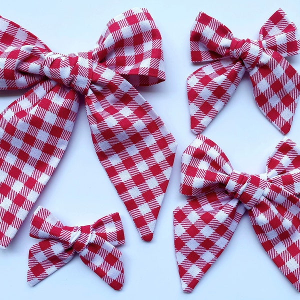 Red 4th of July Checkered Bow, 4th of July Gingham Bow, Fourth of July Red Bow, Bow,  Picnic Red Bow, Summer Retro Red Bow, Baby Headband