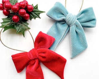 Velvet Bow Ornament, Christmas Bow, Velvet tied bow, Christmas tree ornament, red green velvet bow, classic velvet bow ornament, boho retro