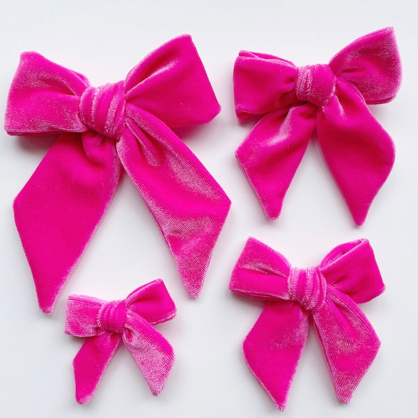 Neon Hot Pink Velvet Bow, Valentine Velvet hair bow, Hot Pink Valentines Velvet Bow, Light Pink Large Velvet Bow, Heart Bow, Headband Clip,