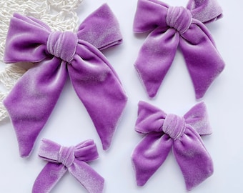 Lavender Velvet Bow, Christmas Velvet hair bow, Purple Velvet Bow, Large Lavender Velvet Bow, Easter Purple Bow, Purple Headband Clip Bow