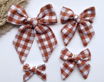 Fall Plaid Bow, Fall Pattern hair bow, Orange Pumpkin Gingham hair bow, pumpkin patch bow, Thanksgiving hair bow, autumn hair bow, plaid