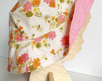 Summer floral bucket hat, retro 70s bucket hat, mod floral pink hat, lime vintage bucket hat, reversible hat, flower hat, easter basket
