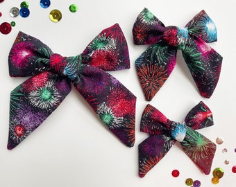 Firework bow, New Year’s Eve bow, New Years bow, baby’s first New Years bow, colorful bow, fireworks baby bow, headband bow, rainbow bow