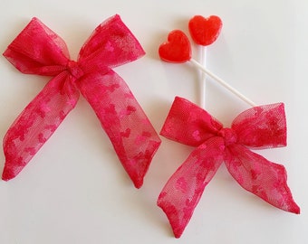 Valentines Day Lace Heart Bow, Valentine Pink Bow, Red Pink Valentine Clip Hair Bow, Heart Lace Bow, Heart Valentine Bow, Baby Headband,