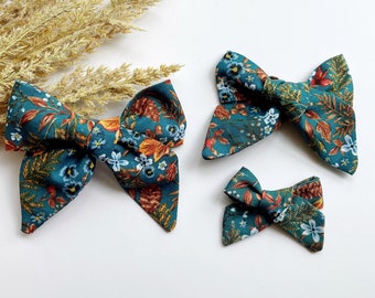 Fall Florals Bow, Fall hair bow, flannel hair bow, plaid hair bow, linen hair bow, pigtail hair bow, Thanksgiving hair bow, autumn hair bow