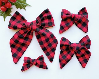 Christmas Plaid Bow, Buffalo Plaid hair bow, Christmas Red Bow, Large Plaid Christmas Bow, Headband Clip Bow, Red Baby Bow, Red Black Bow