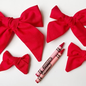Red Solid Hair Bow, Red Cotton Bow, School Uniform Red Bow, Large Bright Red Bow, Solid Pigtail Bows, Scrunchie, Back to School, Kiki bow