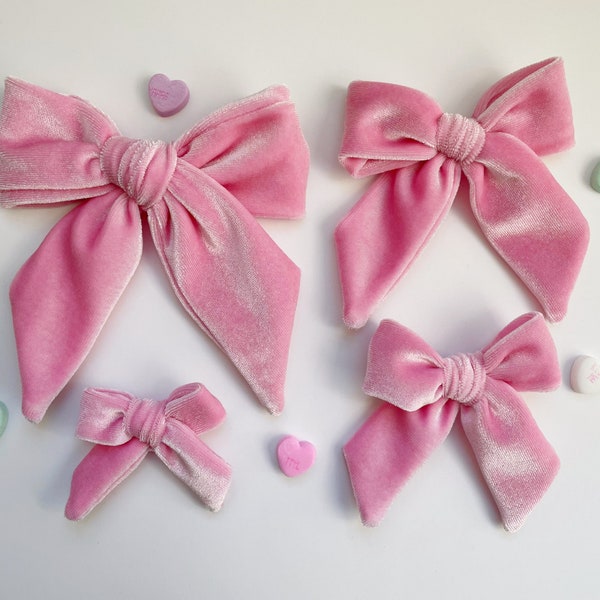 Pink Velvet Bow, Easter Velvet hair bow, Solid Baby Pink Velvet Bow, Large Velvet Bow, Easter Basket Spring Bubblegum Pink Bow, Headband