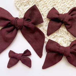 Plum Purple HairBow, Fall hair bow, maroon color hair bow, burgundy linen hair bow, large bow, Thanksgiving hair bow, autumn hair bow