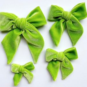 Neon Lime Green Velvet Bow, Velvet hair bow, Lime GreenVelvet Bow, Light Green Large Velvet Bow, Heart Bow, Headband Clip, Christmas bow