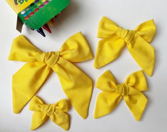 Yellow Solid Hair Bow, Yellow Cotton Bow, School Uniform Yellow Bow, Large Yellow Bow, Solid Pigtail Bows, Scrunchie, Back to School, gold