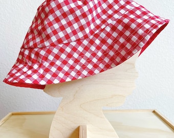 Sombrero de pescador a cuadros rojos, sombrero para el sol a cuadros rojos, sombrero de pescador reversible, sombrero de pescador para niños pequeños y adultos, sombrero rojo para picnic, sombrero de playa