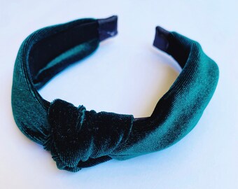 Dark Green Velvet Knotted Headband, Top Knot Headband Women, Christmas headband, Forest Green Headband, Velvet Knot Headband, Emerald