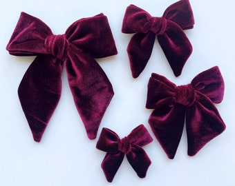 Burgundy Velvet Bow, Christmas bow, Burgundy hair bow clip, Purple Wine Velvet large bow, Velvet headband, Velvet hair bow, Baby Headband