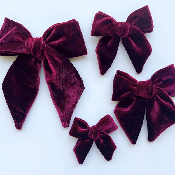 Burgundy Velvet Bow, Christmas bow, Burgundy hair bow clip, Purple Wine Velvet large bow, Velvet headband, Velvet hair bow, Baby Headband