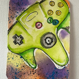 Original Watercolor Painting: Retro Gamer Controller, Nostalgia Collection ACEO – Posca Marker Art