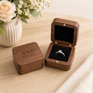 Personalized Engraved Wooden Ring Box, Custom Initials & Date Jewelry Box, Proposal Engagement Wedding Ring Holder, Anniversary Gift