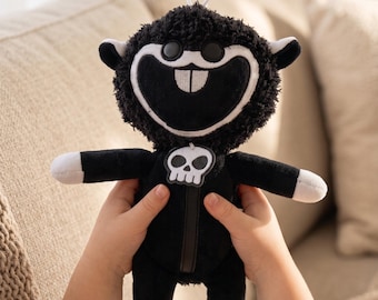 Nightmare Critters Baba Chops Plush - Creepy Cute Black Sheep Stuffed Animal, Spooky Fanged Lamb Doll, Horror Game Gamer Fan Art Gift