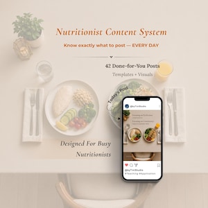 Sistema de contenido para Instagram para nutricionistas / 42 publicaciones listas para usar / Plantillas de Canva / Descarga digital