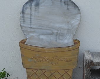 Hand Painted Vintage Style Ice Cream Cone Sign - Distressed Retro Decor
