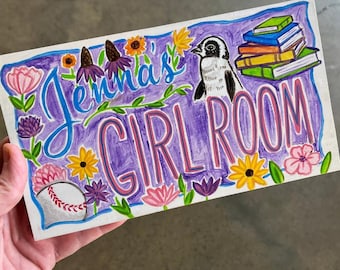 Custom Hand-Painted Girl's Room Sign – Personalized Wall Art Decor