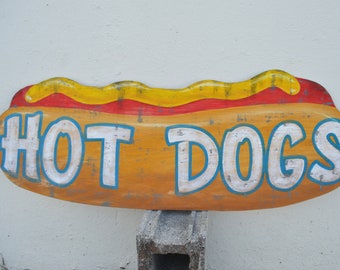 Vintage Inspired Hot Dog Hand Painted Sign - 45" wide! - Retro Inspired Sign - Hot Dog Sign
