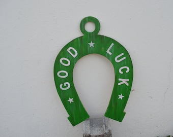 Vintage Style Giant Cracker Jack Prize "Good Luck" Horseshoe Hand Painted Sign