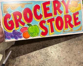 Custom Hand-Painted Grocery Store Sign – Solid Wood Fruit Decor