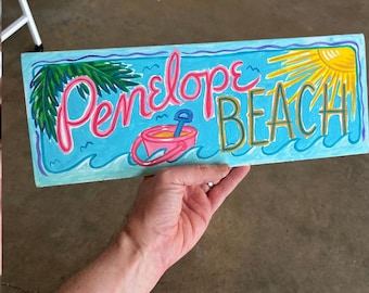 Personalized Hand Painted Beach Sign – Custom Summer Vacation Home Decor
