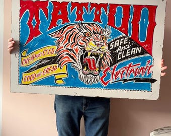 Hand Painted Tattoo Shop Chalkboard Sign 2'x3' large, custom wording available