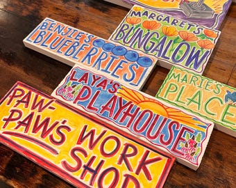 Personalized Hand Painted Wood Garden Sign - Custom Cabin Cottage Decor