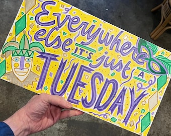 Hand Painted Mardi Gras Fat Tuesday Sign – New Orleans Custom Wood Art