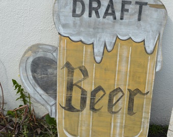 Vintage Inspired Draft Beer Glass Sign - Retro Inspired Sign - Hand Painted Sign