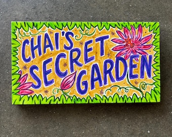 Personalized Hand Painted Secret Garden Sign, Playhouse Treehouse Decor