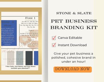 Kit di branding per attività legate agli animali domestici / Tavolozza Canva Pietra e Ardesia (Download immediato)