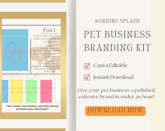 Palette di colori per brand di attività commerciali per animali domestici Morning Splash / Modelli Canva + Mood Board / Agrumi e Acquamarina / Download digitale