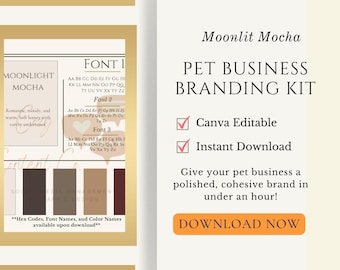 Kit di branding per attività legate agli animali domestici "Moonlit Mocha" / Moodboard modificabile su Canva (Download immediato)