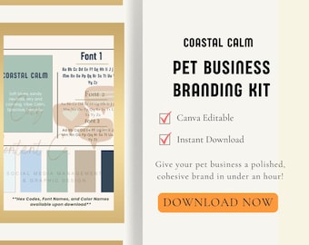 Kit di branding per attività legate agli animali domestici / Modelli Canva a tema "Calma costiera" (Download digitale)