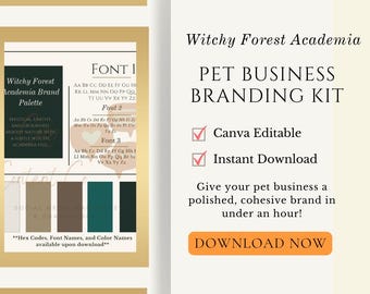 Kit di branding per attività legate agli animali domestici / Tavolozza e moodboard di Canva / Kit di branding per toelettatori, pet sitter e dog walker / Witchy Forest Academia