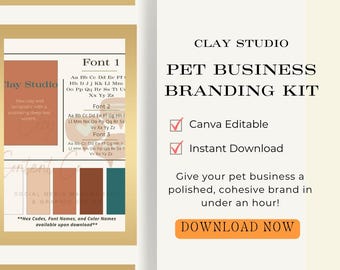 Kit per la creazione di marchi per animali domestici di Clay Studio / Moodboard modificabile su Canva (Download immediato)