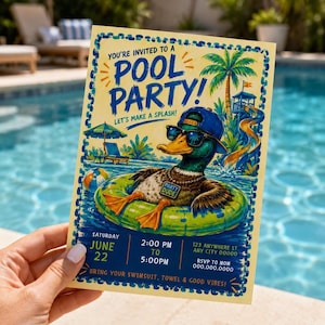 Party Dude Pool Party Zomerfeest Verjaardag Pool Party Uitnodiging Eend Nodig Jongens Pool Party