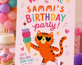 Birthday Welcome Sign Template Printable Birthday Party Sign Editable Canva Template 24x36 Inches Pink Sign Girls Birthday Party Decorations