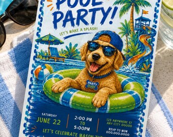 Party Dude Pool Party Zomerfeest Verjaardag Pool Party Uitnodiging Hond Nodig Jongens Pool Party Honden Thema Verjaardagsfeestje Thema Honden 08