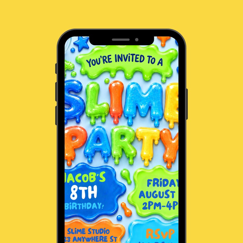 Slime Party Slime Birthday Invitation Boys Birthday Neon Glow Slime ...