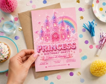Invitación de cumpleaños de princesa, plantilla de invitación editable para niña, invitación de castillo imprimible, fiesta real "Érase una vez", descarga instantánea