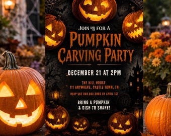 Pumpkin Carving Party Invitation, Editable Halloween Party Invitation Template, Cute Pumpkin Patch Party Invite Costume Party Invite 65