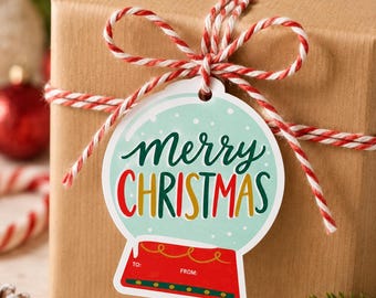 Globo de nieve Descarga instantánea Etiqueta de regalo navideña Descarga digital Etiqueta navideña Envoltura de regalo de Navidad, Etiqueta personalizada para regalo, Personaliza la Navidad