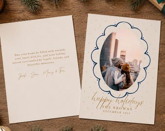 Editable Christmas Photo Wavy Scalloped Photo Frame Card – Colorful Decorative Christmas Card Printable Download Colorful Christmas